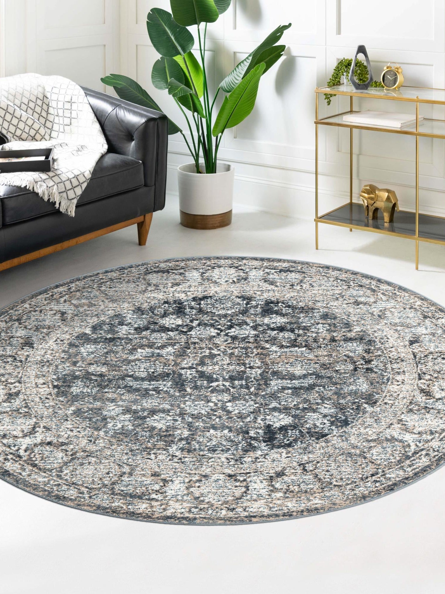 Navy Blue 3' 3 x 3' 3 Jill Zarin Uptown Round Area Rug 70% Polypropylene & 30% Polyester  Contemporary Carpet for Living, Dining, Office, Bedroom for Sale at Rug Engine