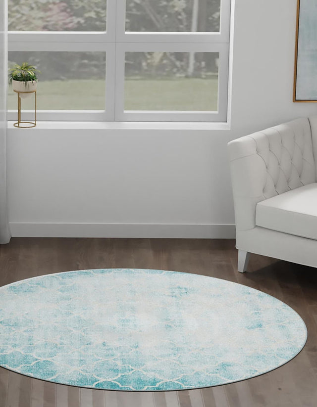 Teal 7' 10 x 7' 10 Jill Zarin Uptown Round Area Rug 70% Polypropylene & 30% Polyester  Contemporary Carpet for Living, Dining, Office, Bedroom for Sale at Rug Engine