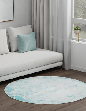 Teal 7' 10 x 7' 10 Jill Zarin Uptown Round Area Rug 70% Polypropylene & 30% Polyester  Contemporary Carpet for Living, Dining, Office, Bedroom for Sale at Rug Engine