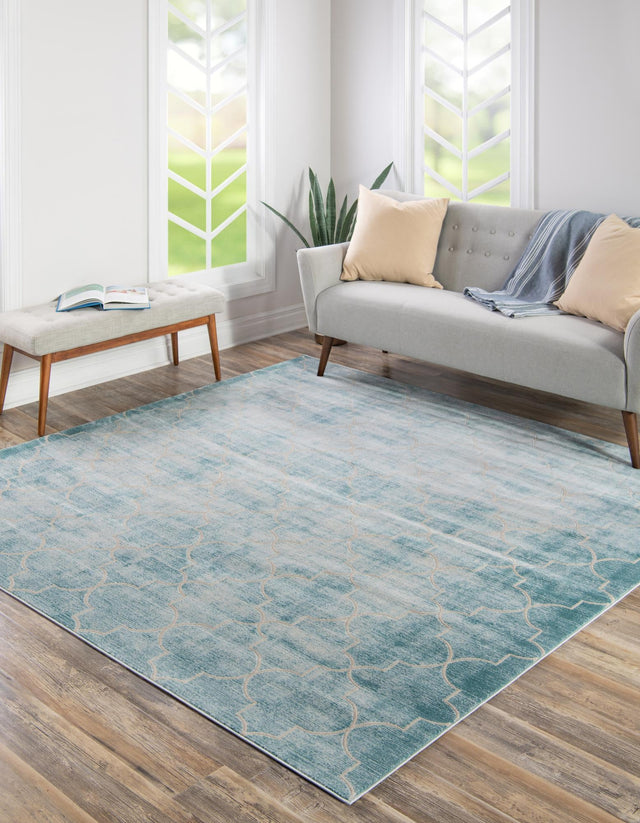 Teal 7' 10 x 7' 10 Jill Zarin Uptown Square Area Rug 70% Polypropylene & 30% Polyester  Contemporary Carpet for Living, Dining, Office, Bedroom for Sale at Rug Engine
