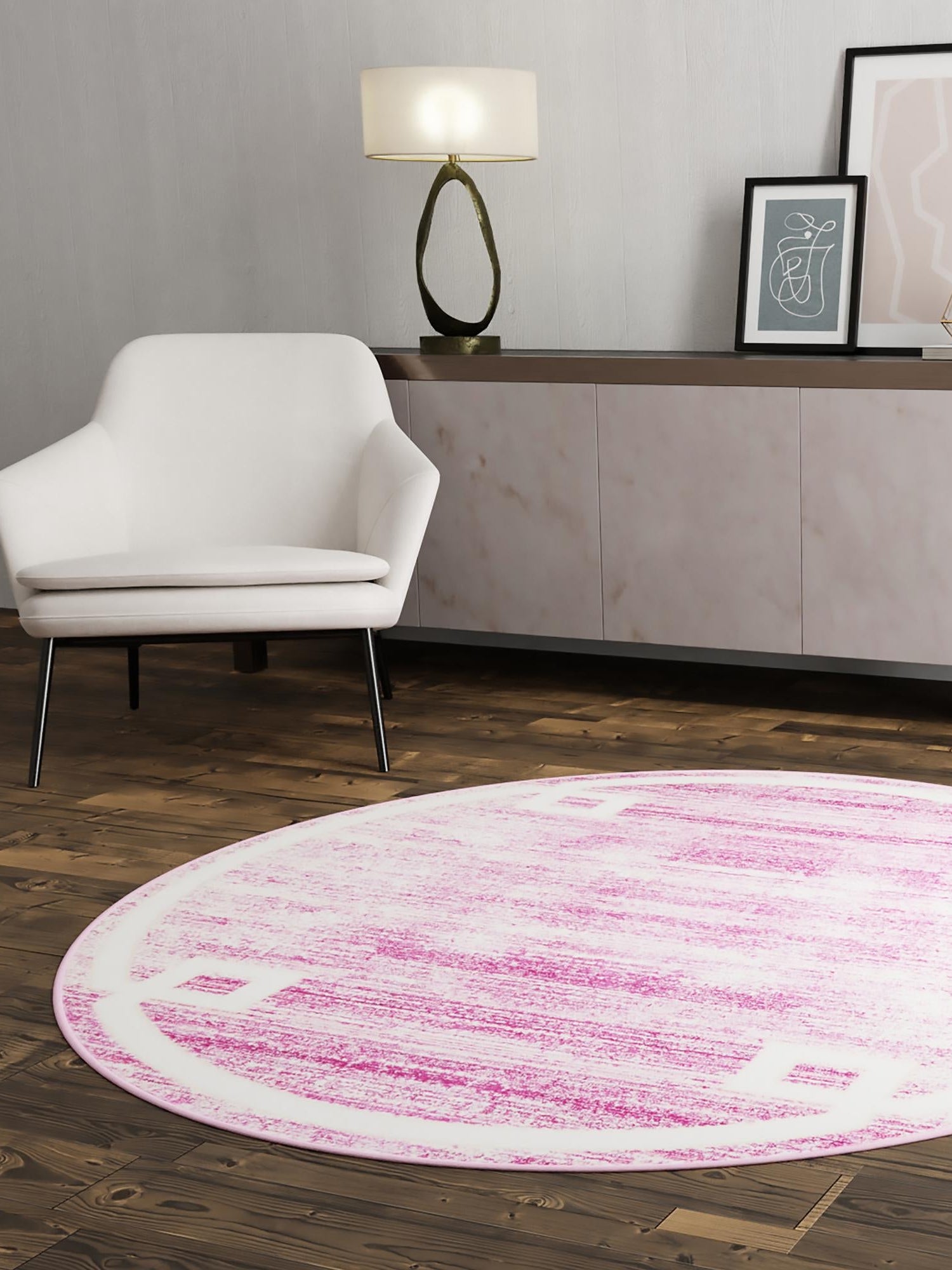 Pink 5' 3 x 5' 3 Jill Zarin Uptown Round Area Rug 70% Polypropylene & 30% Polyester  Contemporary Carpet for Living, Dining, Office, Bedroom for Sale at Rug Engine