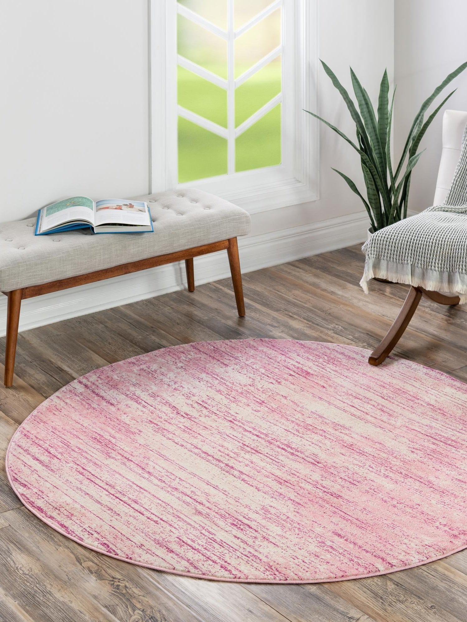 Pink 3' 1 x 3' 1 Jill Zarin Uptown Round Area Rug 70% Polypropylene & 30% Polyester  Contemporary Carpet for Living, Dining, Office, Bedroom for Sale at Rug Engine