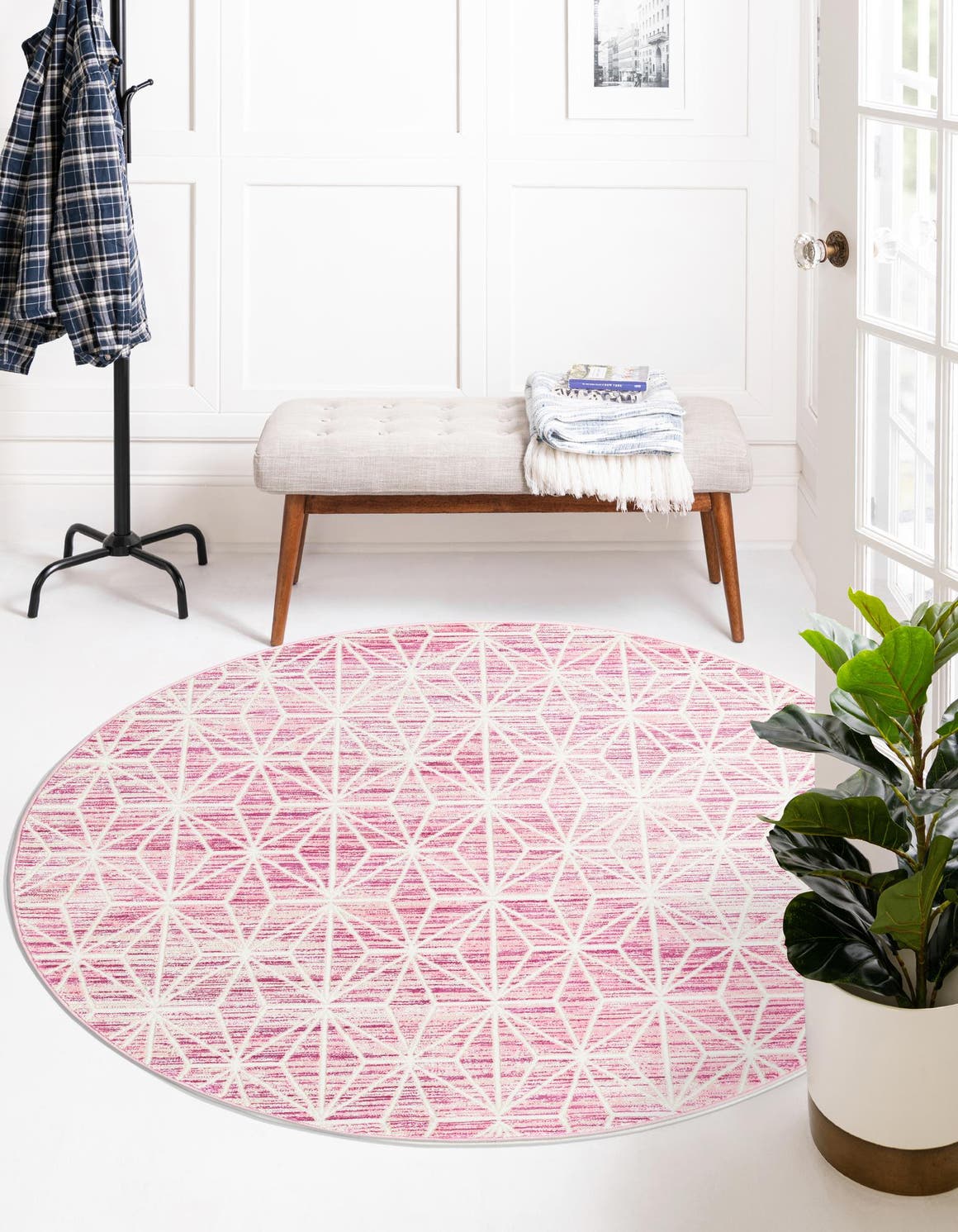 Pink 5' 3 x 5' 3 Jill Zarin Uptown Round Area Rug 70% Polypropylene & 30% Polyester  Contemporary Carpet for Living, Dining, Office, Bedroom for Sale at Rug Engine