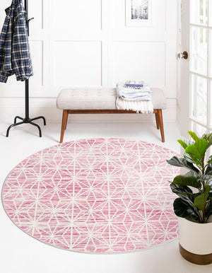 Pink 3' 1 x 3' 1 Jill Zarin Uptown Round Area Rug 70% Polypropylene & 30% Polyester  Contemporary Carpet for Living, Dining, Office, Bedroom for Sale at Rug Engine