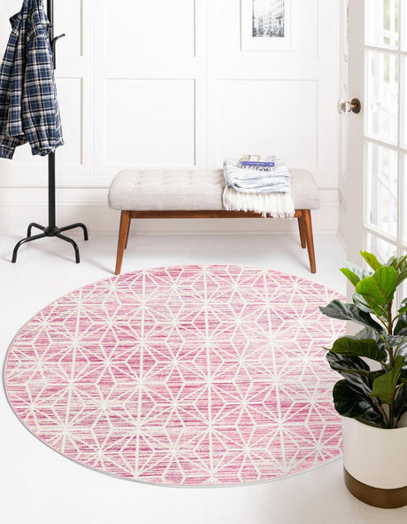 Pink 3' 1 x 3' 1 Jill Zarin Uptown Round Area Rug 70% Polypropylene & 30% Polyester  Contemporary Carpet for Living, Dining, Office, Bedroom for Sale at Rug Engine
