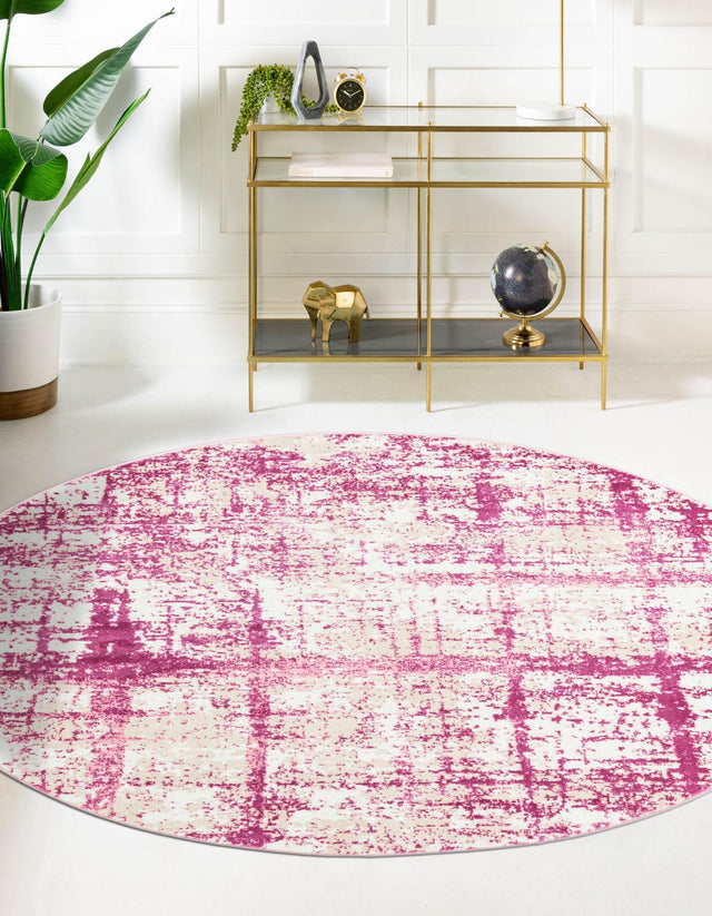 Pink 5' 3 x 5' 3 Jill Zarin Uptown Round Area Rug 70% Polypropylene & 30% Polyester  Contemporary Carpet for Living, Dining, Office, Bedroom for Sale at Rug Engine