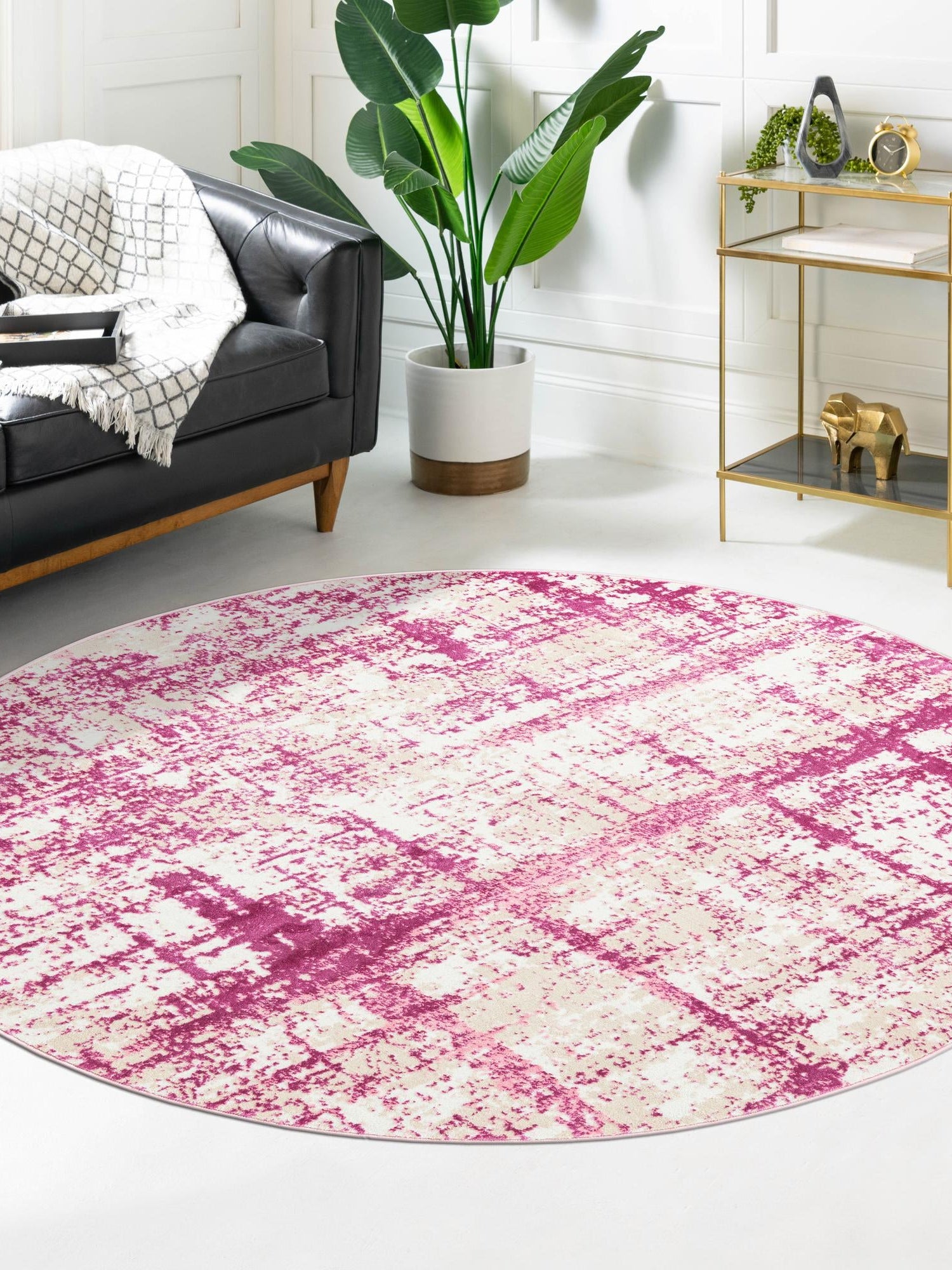 Pink 7' 10 x 7' 10 Jill Zarin Uptown Round Area Rug 70% Polypropylene & 30% Polyester  Contemporary Carpet for Living, Dining, Office, Bedroom for Sale at Rug Engine