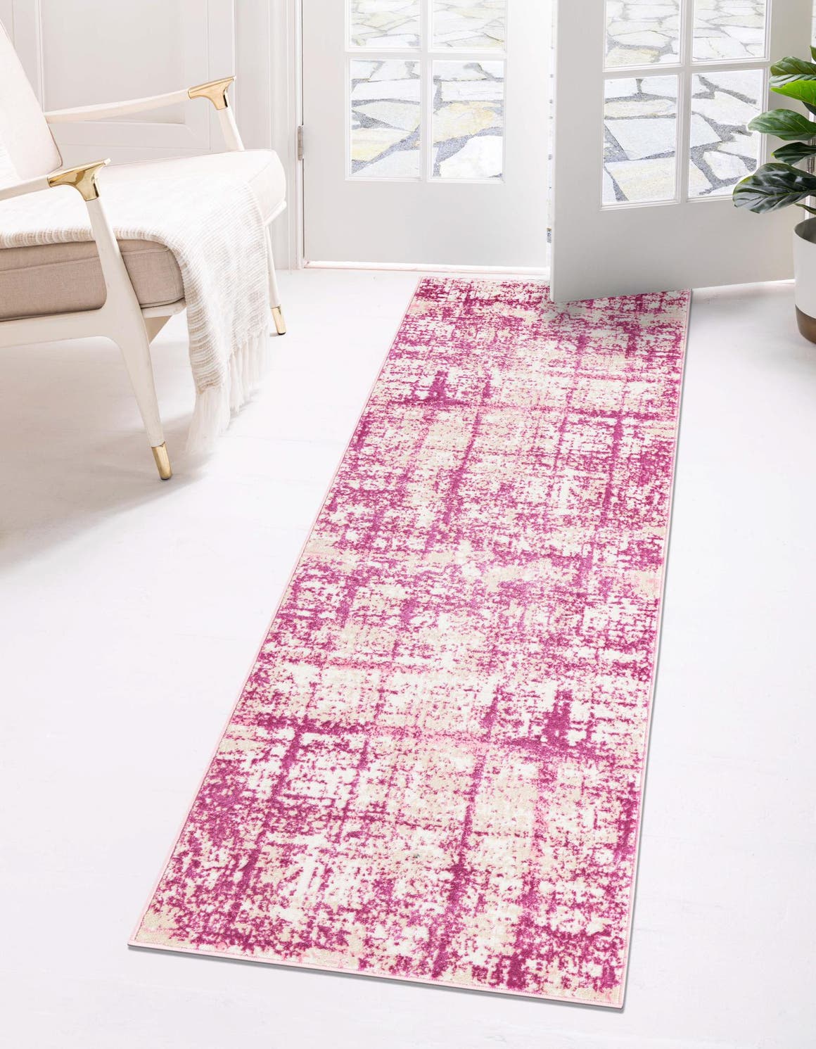 Pink 2' 2 x 6' 1 Jill Zarin Uptown Runner Area Rug 70% Polypropylene & 30% Polyester  Contemporary Carpet for Living, Dining, Office, Bedroom for Sale at Rug Engine