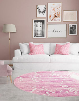 Pink 3' 1 x 3' 1 Jill Zarin Uptown Round Area Rug 70% Polypropylene & 30% Polyester  Contemporary Carpet for Living, Dining, Office, Bedroom for Sale at Rug Engine