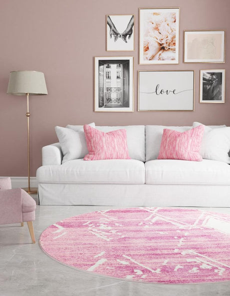 Pink 3' 1 x 3' 1 Jill Zarin Uptown Round Area Rug 70% Polypropylene & 30% Polyester  Contemporary Carpet for Living, Dining, Office, Bedroom for Sale at Rug Engine