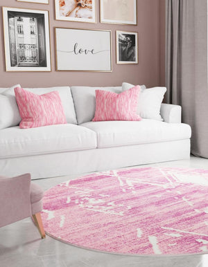 Pink 3' 1 x 3' 1 Jill Zarin Uptown Round Area Rug 70% Polypropylene & 30% Polyester  Contemporary Carpet for Living, Dining, Office, Bedroom for Sale at Rug Engine