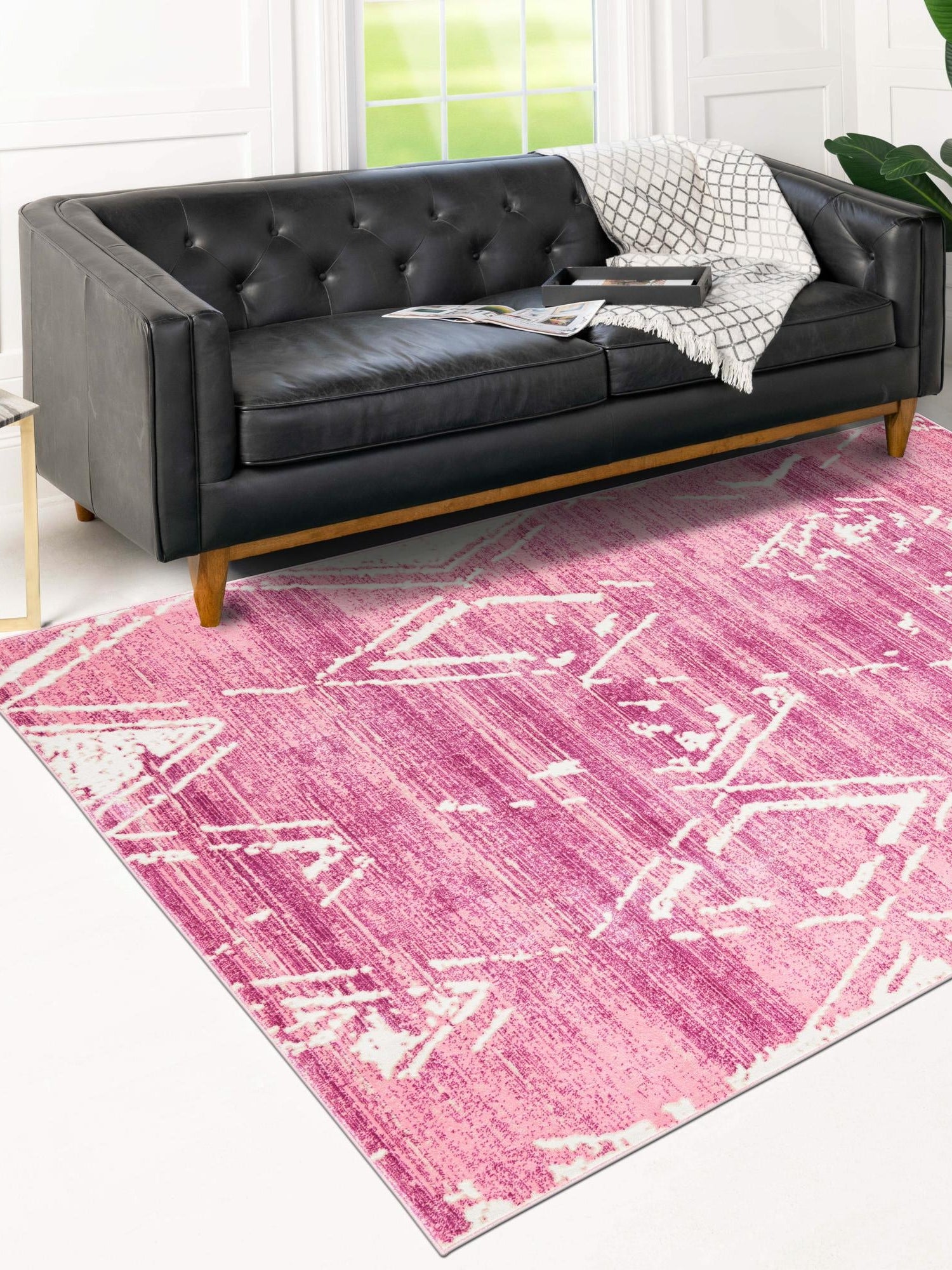 Pink 4' 1 x 6' 1 Jill Zarin Uptown Rectangle Area Rug 70% Polypropylene & 30% Polyester  Contemporary Carpet for Living, Dining, Office, Bedroom for Sale at Rug Engine