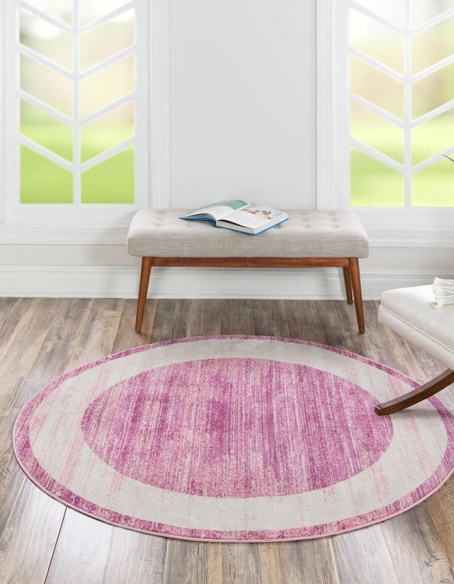 Pink 5' 3 x 5' 3 Jill Zarin Uptown Round Area Rug 70% Polypropylene & 30% Polyester  Contemporary Carpet for Living, Dining, Office, Bedroom for Sale at Rug Engine
