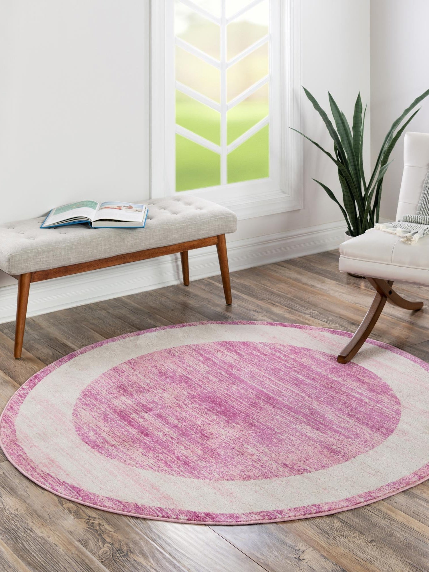 Pink 5' 3 x 5' 3 Jill Zarin Uptown Round Area Rug 70% Polypropylene & 30% Polyester  Contemporary Carpet for Living, Dining, Office, Bedroom for Sale at Rug Engine