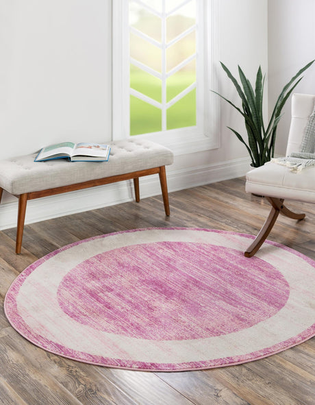 Pink 5' 3 x 5' 3 Jill Zarin Uptown Round Area Rug 70% Polypropylene & 30% Polyester  Contemporary Carpet for Living, Dining, Office, Bedroom for Sale at Rug Engine