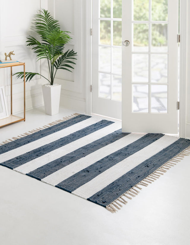 Navy Blue 7' 10 x 7' 10 Chindi Rag Square Area Rug 100% Cotton All Natural Eco-Friendly Carpet Mat Decor for Homes for Sale at Rug Engine
