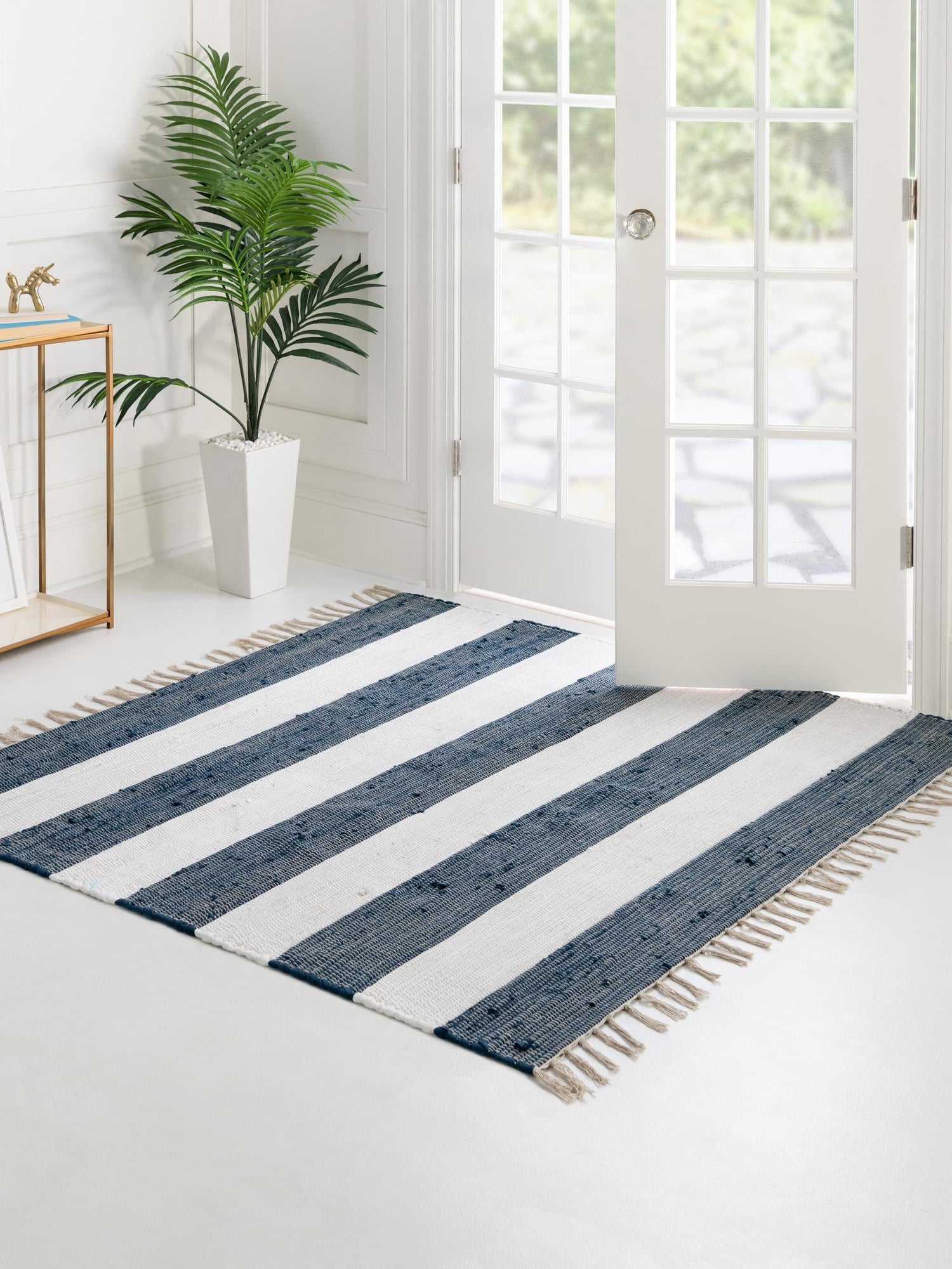 Navy Blue 5' 1 x 5' 1 Chindi Rag Square Area Rug 100% Cotton All Natural Eco-Friendly Carpet Mat Decor for Homes for Sale at Rug Engine
