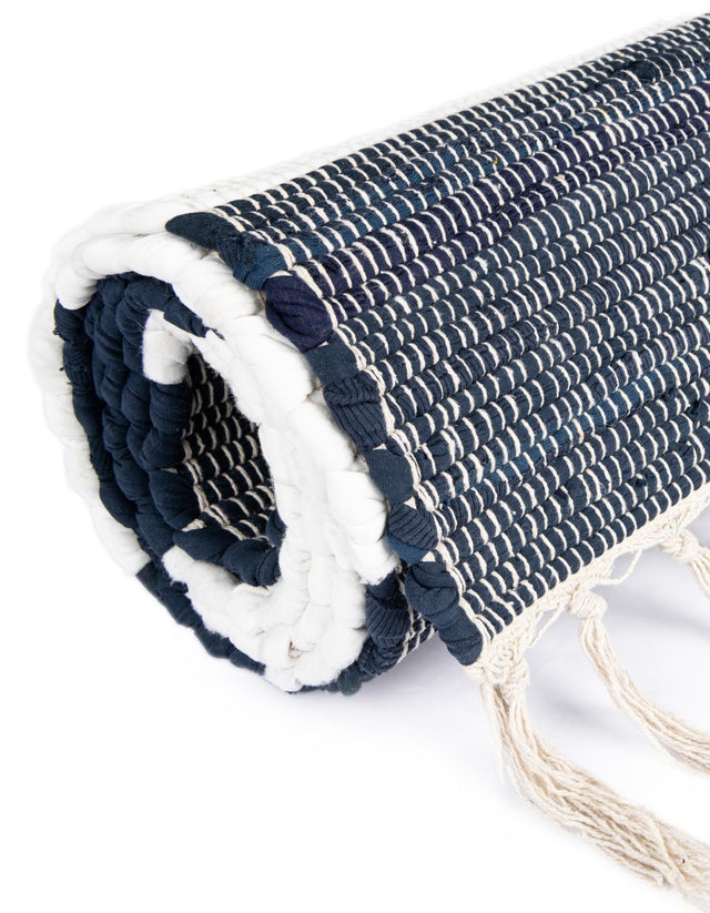 Navy Blue 7' 10 x 7' 10 Chindi Rag Square Area Rug 100% Cotton All Natural Eco-Friendly Carpet Mat Decor for Homes for Sale at Rug Engine