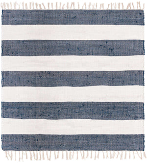 Navy Blue 5' 1 x 5' 1 Chindi Rag Square Area Rug 100% Cotton All Natural Eco-Friendly Carpet Mat Decor for Homes for Sale at Rug Engine
