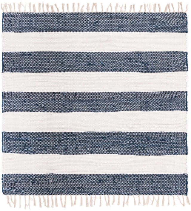 Navy Blue 5' 1 x 5' 1 Chindi Rag Square Area Rug 100% Cotton All Natural Eco-Friendly Carpet Mat Decor for Homes for Sale at Rug Engine