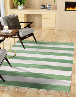 Green and Ivory 6' 1 x 9' Chindi Rag Rectangle Area Rug 100% Cotton All Natural Eco-Friendly Carpet Mat Decor for Homes for Sale at Rug Engine