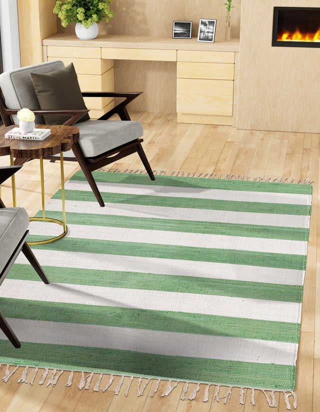 Green and Ivory 6' 1 x 9' Chindi Rag Rectangle Area Rug 100% Cotton All Natural Eco-Friendly Carpet Mat Decor for Homes for Sale at Rug Engine