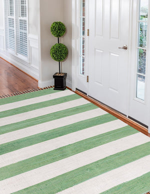 Green and Ivory 7' 10 x 10' Chindi Rag Rectangle Area Rug 100% Cotton All Natural Eco-Friendly Carpet Mat Decor for Homes for Sale at Rug Engine