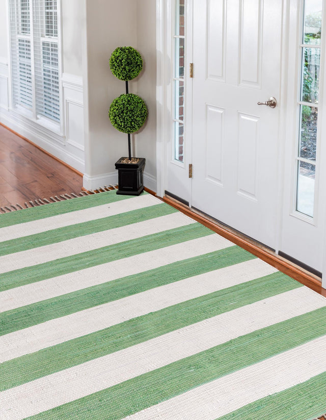 Green and Ivory 5' 1 x 8' Chindi Rag Rectangle Area Rug 100% Cotton All Natural Eco-Friendly Carpet Mat Decor for Homes for Sale at Rug Engine