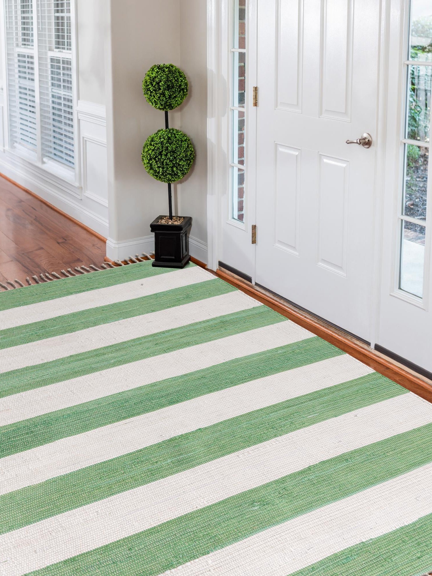 Green and Ivory 9' x 12' Chindi Rag Rectangle Area Rug 100% Cotton All Natural Eco-Friendly Carpet Mat Decor for Homes for Sale at Rug Engine