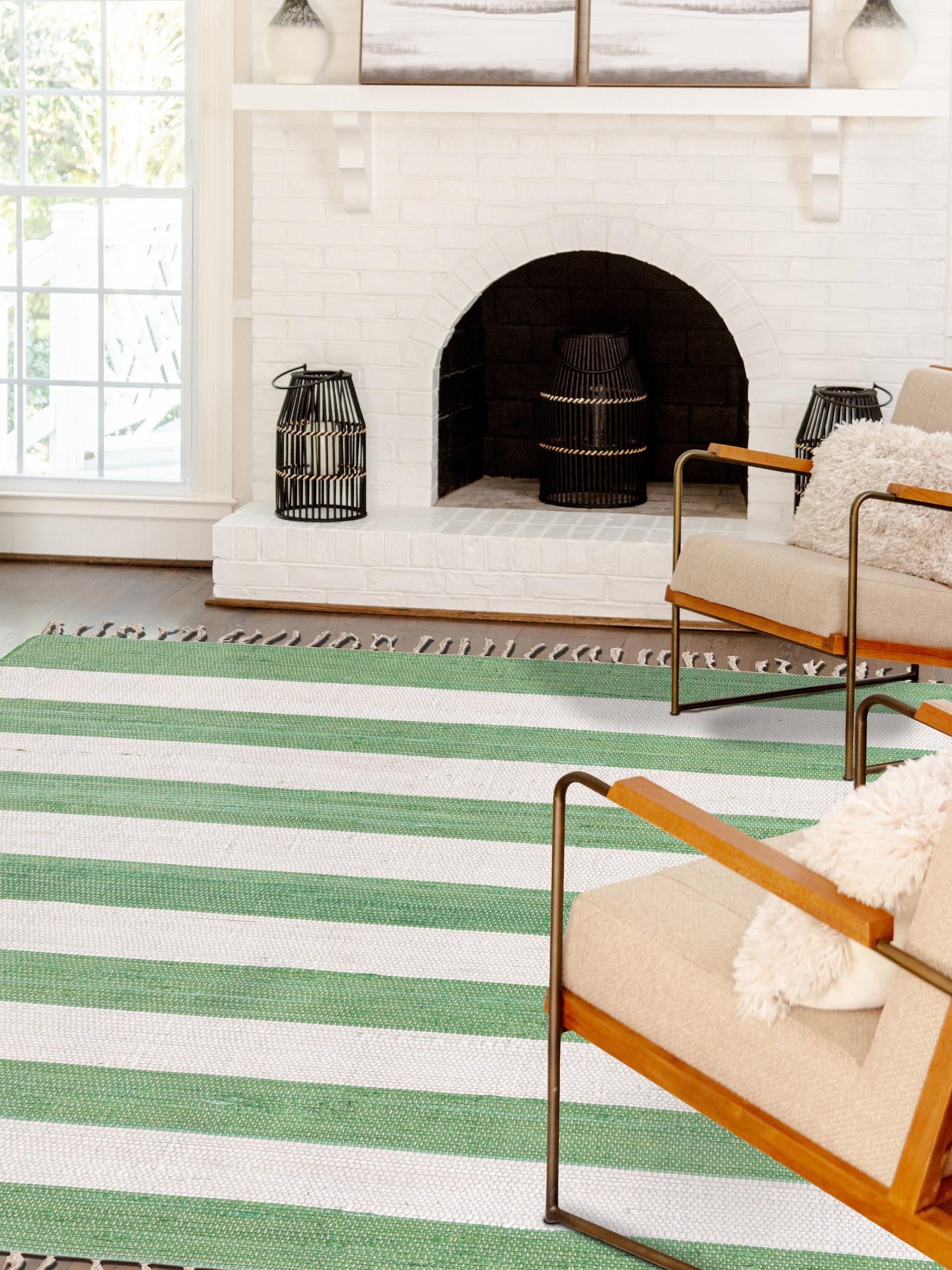 Green and Ivory 4' 1 x 6' 1 Chindi Rag Rectangle Area Rug 100% Cotton All Natural Eco-Friendly Carpet Mat Decor for Homes for Sale at Rug Engine