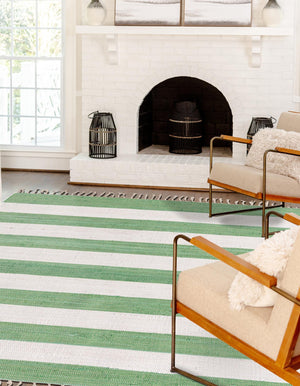 Green and Ivory 6' 1 x 9' Chindi Rag Rectangle Area Rug 100% Cotton All Natural Eco-Friendly Carpet Mat Decor for Homes for Sale at Rug Engine