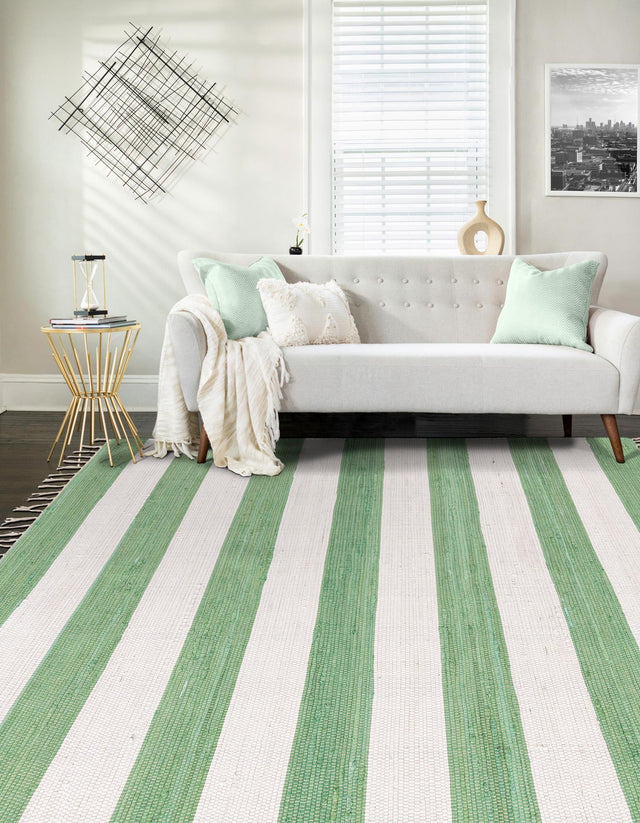 Green and Ivory 4' 1 x 6' 1 Chindi Rag Rectangle Area Rug 100% Cotton All Natural Eco-Friendly Carpet Mat Decor for Homes for Sale at Rug Engine