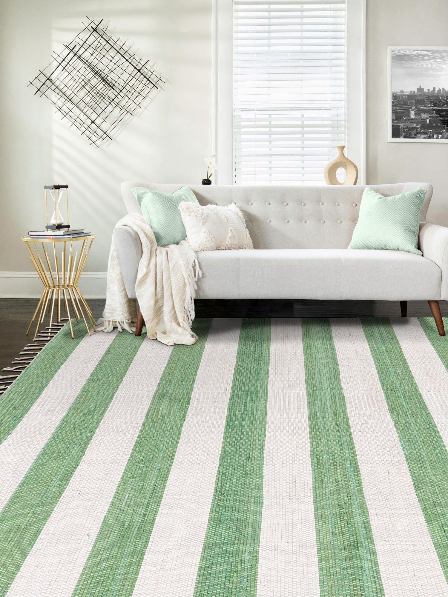 Green and Ivory 9' x 12' Chindi Rag Rectangle Area Rug 100% Cotton All Natural Eco-Friendly Carpet Mat Decor for Homes for Sale at Rug Engine
