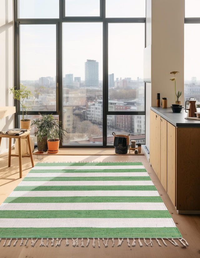 Green and Ivory 7' 10 x 10' Chindi Rag Rectangle Area Rug 100% Cotton All Natural Eco-Friendly Carpet Mat Decor for Homes for Sale at Rug Engine