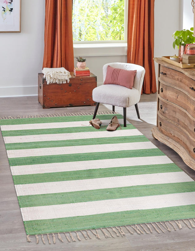 Green and Ivory 2' 2 x 3' 1 Chindi Rag Rectangle Area Rug 100% Cotton All Natural Eco-Friendly Carpet Mat Decor for Homes for Sale at Rug Engine
