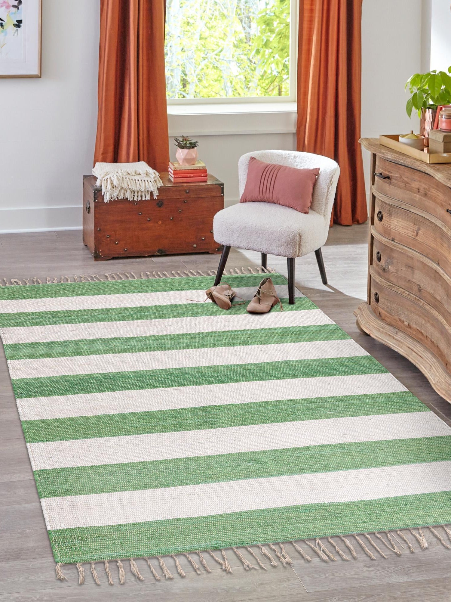 Green and Ivory 10' x 14' 1 Chindi Rag Rectangle Area Rug 100% Cotton All Natural Eco-Friendly Carpet Mat Decor for Homes for Sale at Rug Engine