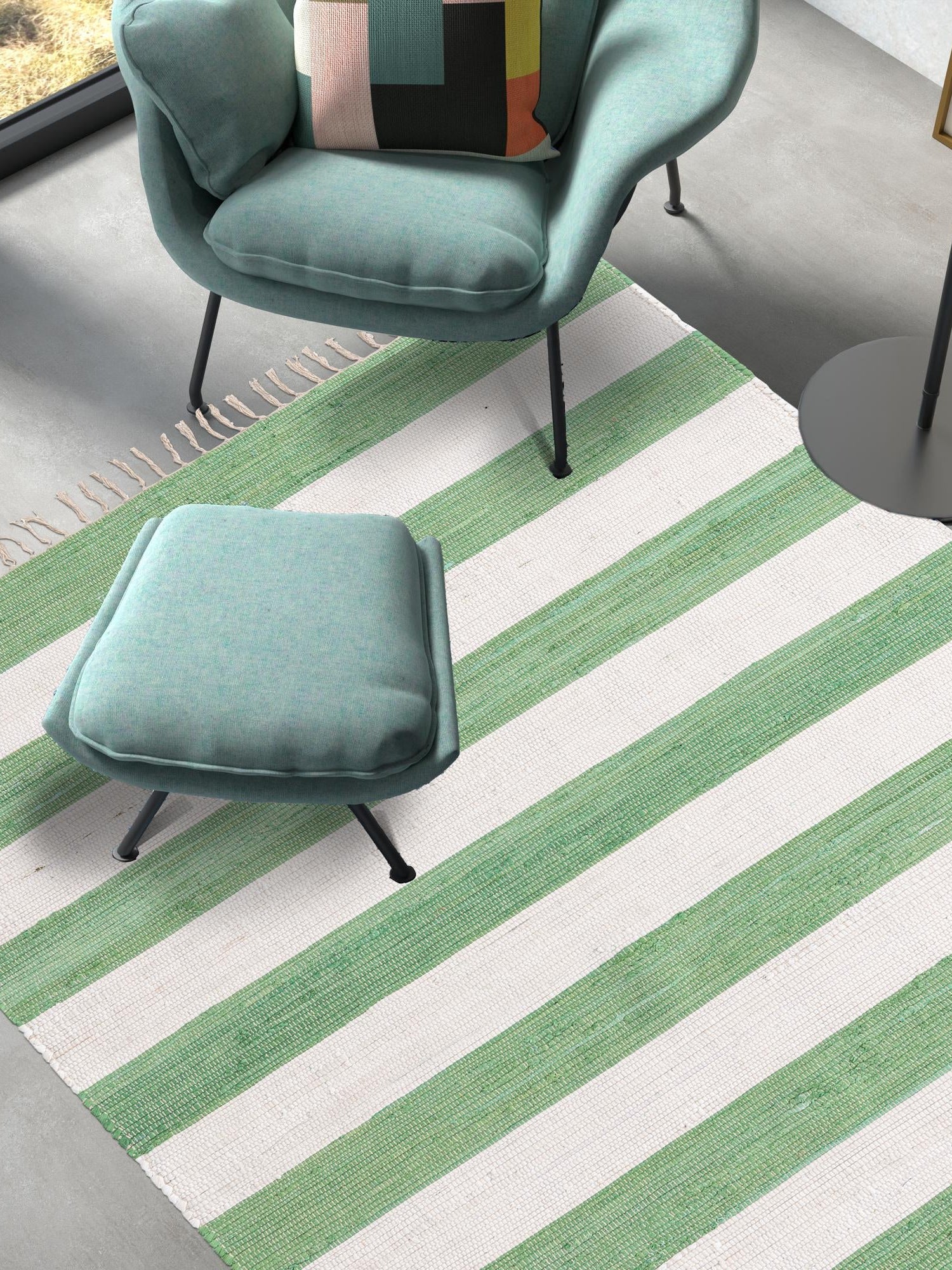 Green and Ivory 9' x 12' Chindi Rag Rectangle Area Rug 100% Cotton All Natural Eco-Friendly Carpet Mat Decor for Homes for Sale at Rug Engine