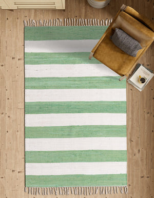 Green and Ivory 5' 1 x 8' Chindi Rag Rectangle Area Rug 100% Cotton All Natural Eco-Friendly Carpet Mat Decor for Homes for Sale at Rug Engine