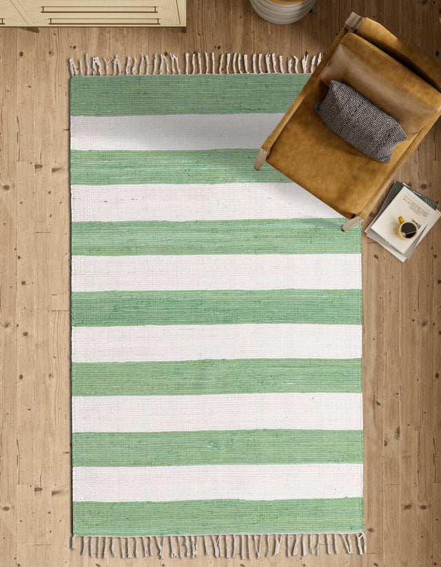 Green and Ivory 5' 1 x 8' Chindi Rag Rectangle Area Rug 100% Cotton All Natural Eco-Friendly Carpet Mat Decor for Homes for Sale at Rug Engine