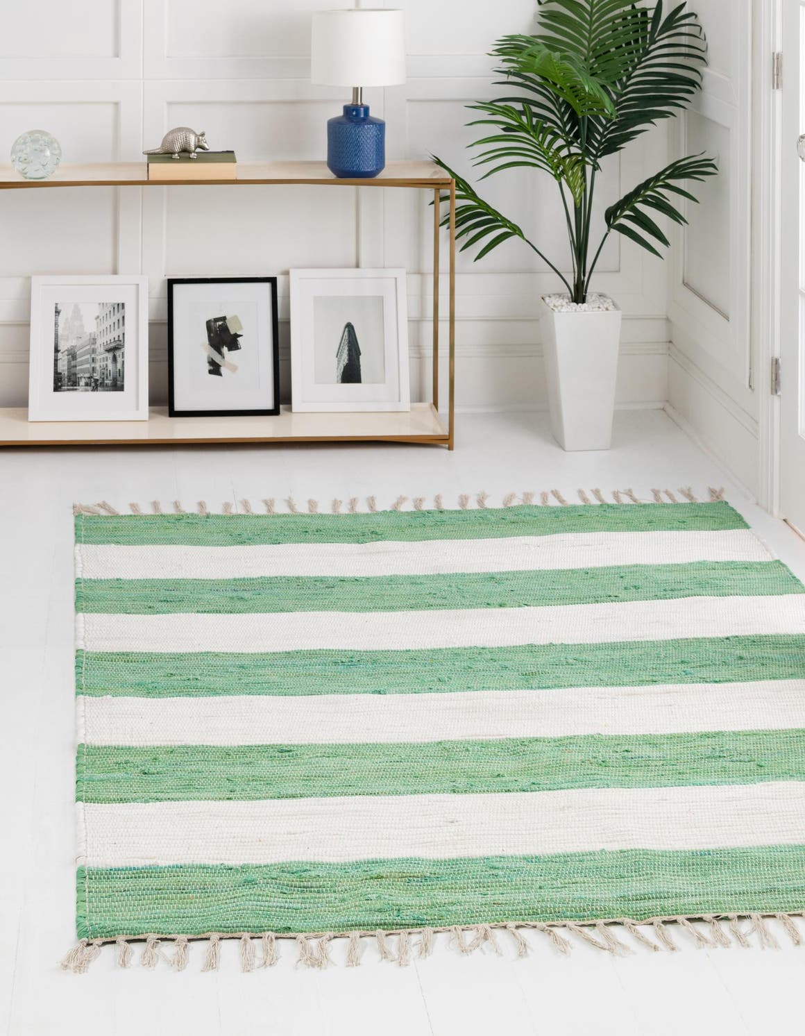 Green and Ivory 7' 10 x 7' 10 Chindi Rag Square Area Rug 100% Cotton All Natural Eco-Friendly Carpet Mat Decor for Homes for Sale at Rug Engine
