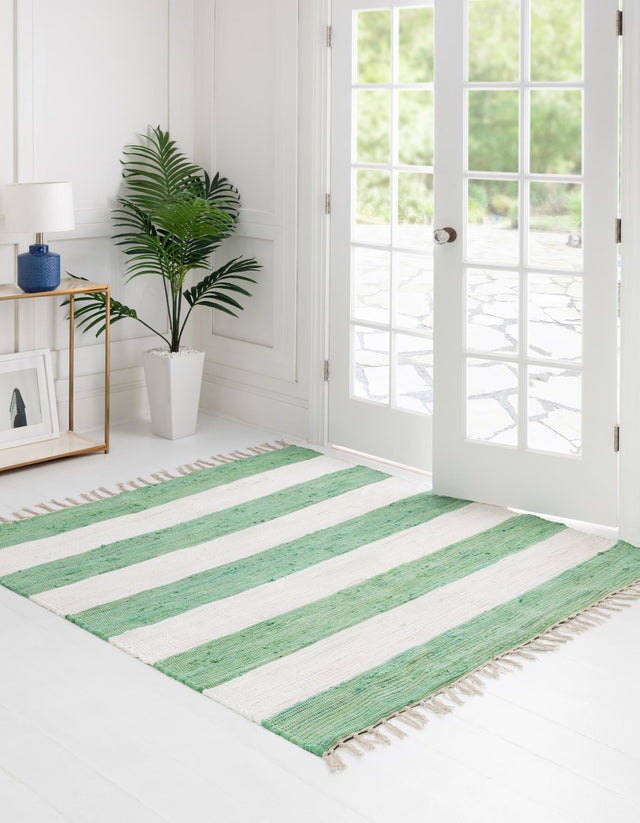Green and Ivory 5' 1 x 5' 1 Chindi Rag Square Area Rug 100% Cotton All Natural Eco-Friendly Carpet Mat Decor for Homes for Sale at Rug Engine