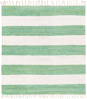 Green and Ivory 5' 1 x 5' 1 Chindi Rag Square Area Rug 100% Cotton All Natural Eco-Friendly Carpet Mat Decor for Homes for Sale at Rug Engine
