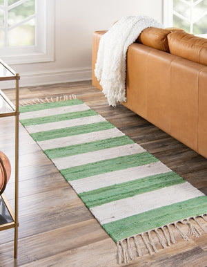 Green and Ivory 2' 2 x 10' Chindi Rag Runner Area Rug 100% Cotton All Natural Eco-Friendly Carpet Mat Decor for Homes for Sale at Rug Engine