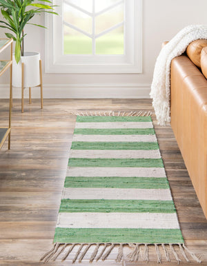 Green and Ivory 2' 2 x 8' Chindi Rag Runner Area Rug 100% Cotton All Natural Eco-Friendly Carpet Mat Decor for Homes for Sale at Rug Engine
