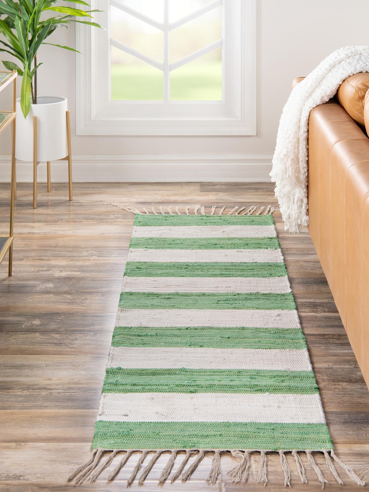 Green and Ivory 2' 2 x 6' 1 Chindi Rag Runner Area Rug 100% Cotton All Natural Eco-Friendly Carpet Mat Decor for Homes for Sale at Rug Engine