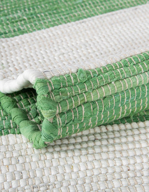 Green and Ivory 2' 2 x 10' Chindi Rag Runner Area Rug 100% Cotton All Natural Eco-Friendly Carpet Mat Decor for Homes for Sale at Rug Engine
