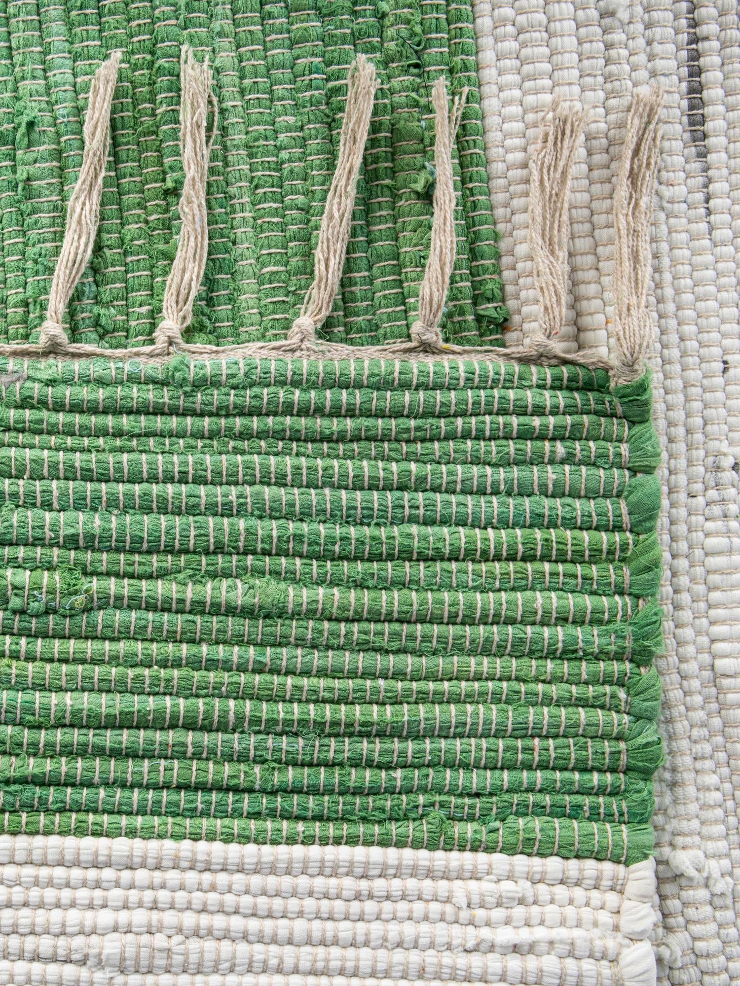 Green and Ivory 2' 2 x 10' Chindi Rag Runner Area Rug 100% Cotton All Natural Eco-Friendly Carpet Mat Decor for Homes for Sale at Rug Engine