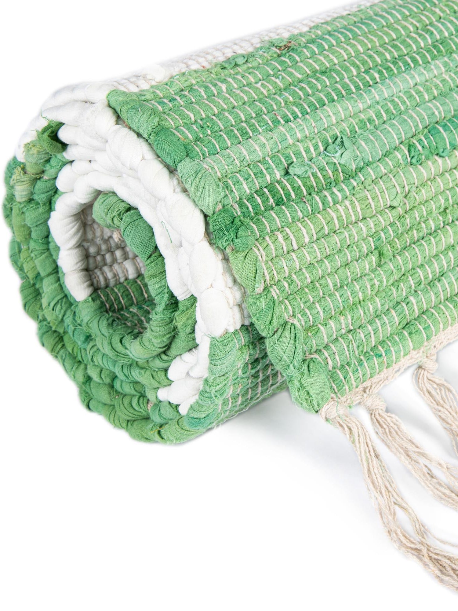 Green and Ivory 2' 2 x 6' 1 Chindi Rag Runner Area Rug 100% Cotton All Natural Eco-Friendly Carpet Mat Decor for Homes for Sale at Rug Engine