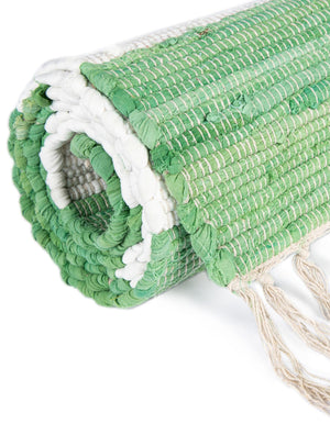 Green and Ivory 2' 2 x 6' 1 Chindi Rag Runner Area Rug 100% Cotton All Natural Eco-Friendly Carpet Mat Decor for Homes for Sale at Rug Engine