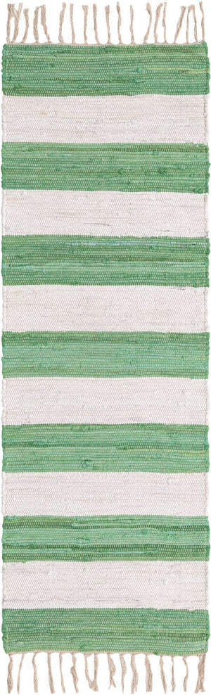 Green and Ivory 2' 2 x 6' 1 Chindi Rag Runner Area Rug 100% Cotton All Natural Eco-Friendly Carpet Mat Decor for Homes for Sale at Rug Engine